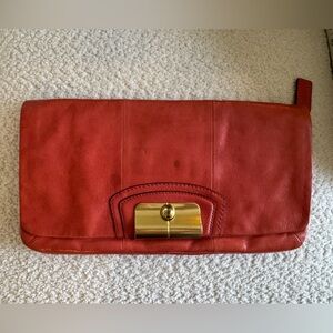 Vintage Coach Red Leather Clutch with Gold Clasp